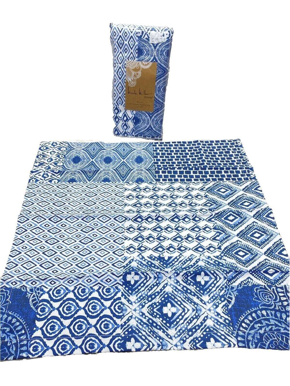 Nicole Miller Napkins Set: Blue & White Fine Dining Elegant Napkins 4 + 1 Bonus
